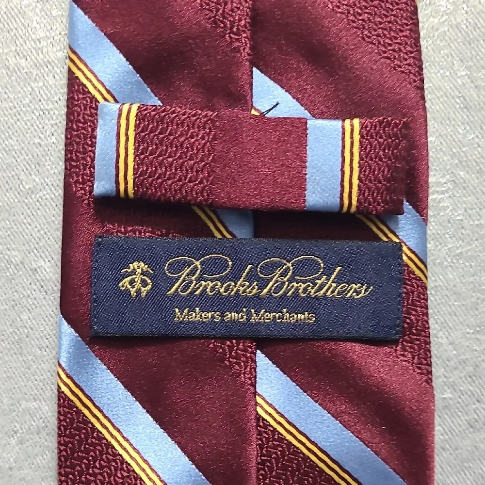 Brooks‎ Brothers Burgundy Tie with Blue and Gold Stripes